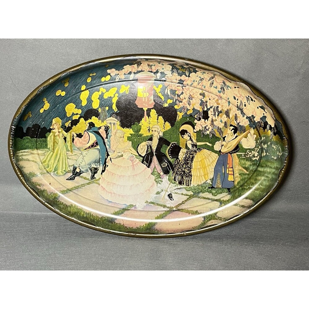 Victorian Litho TIN TRAY Oval Ballroom Dance Scene ANTIQUE 1920s